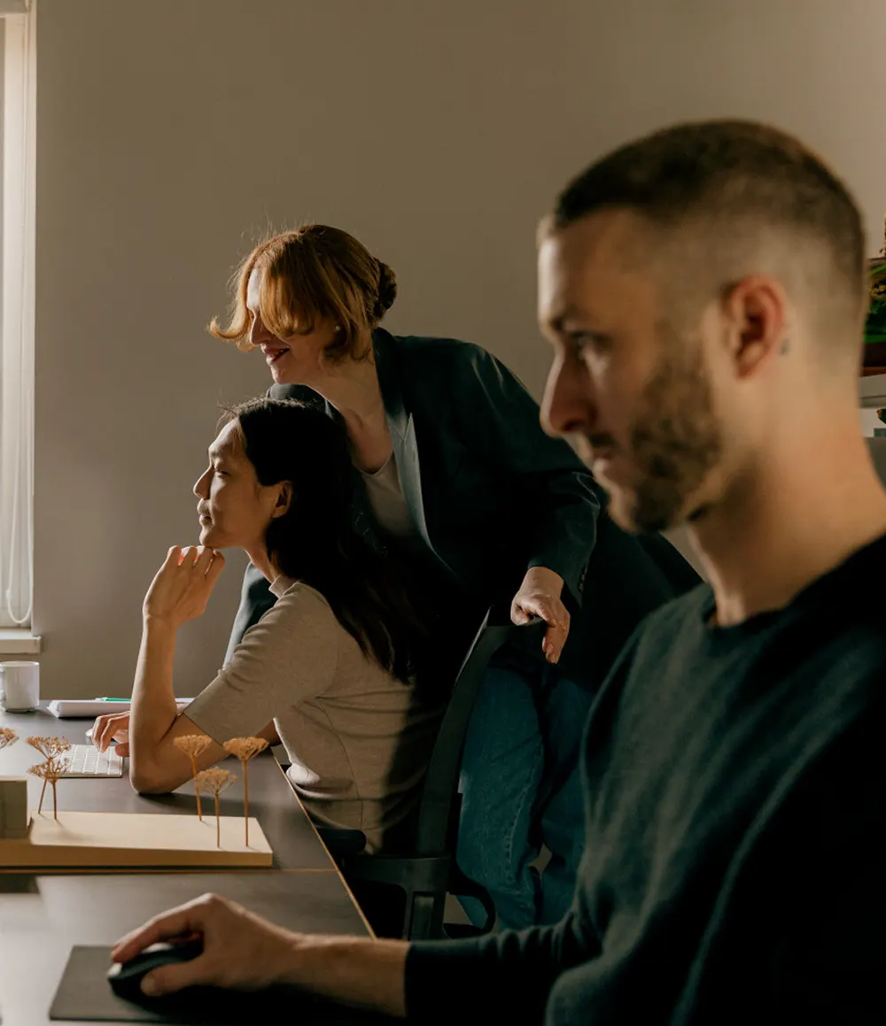 Team working at computers